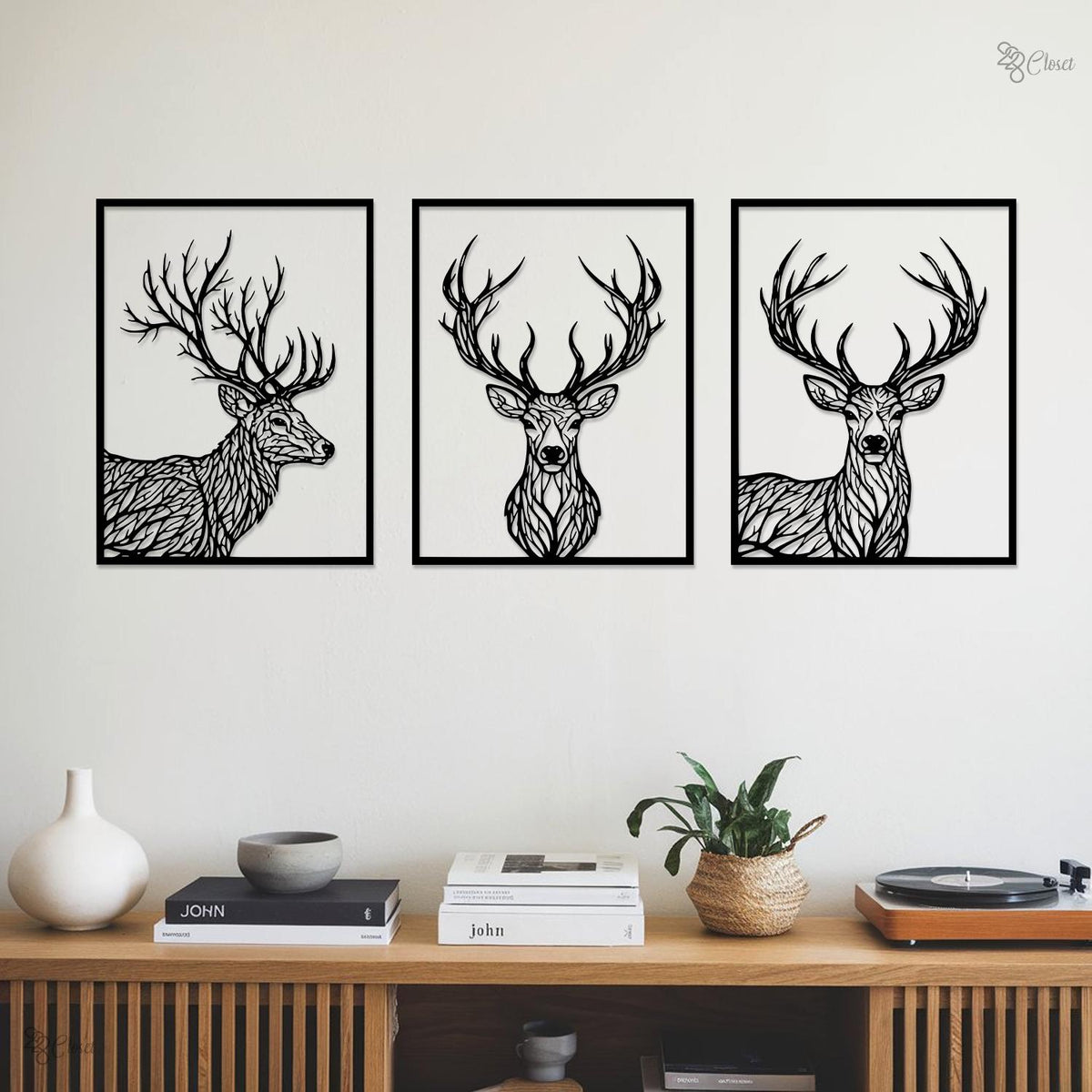 Metal Deer Wall Art Set Of 3 Tree Branch Forest Deer Silhouette Wall Decor Nature Home Decor
