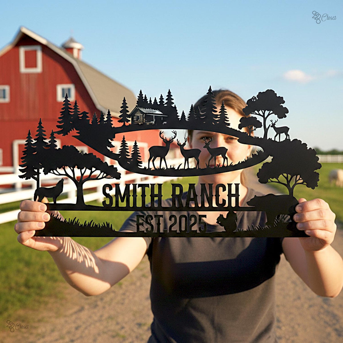 Personalized Deer Family Name Sign, Deer Large Wall Art, Farmhouse Decor, Outdoor Sign, Deer Bear Squirrel Wolf Art