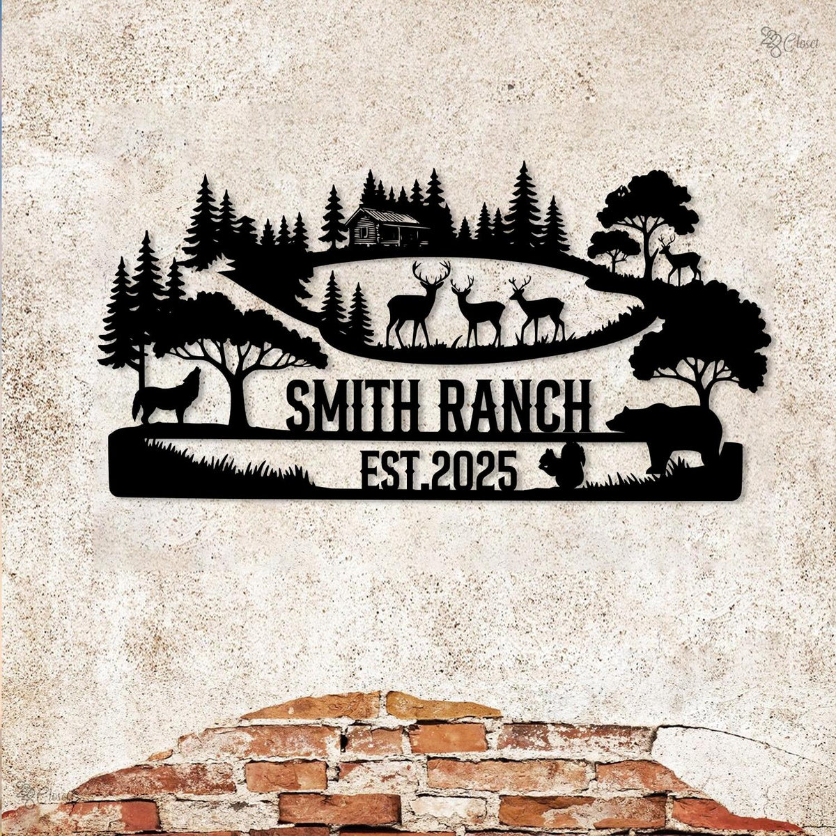 Personalized Deer Family Name Sign, Deer Large Wall Art, Farmhouse Decor, Outdoor Sign, Deer Bear Squirrel Wolf Art
