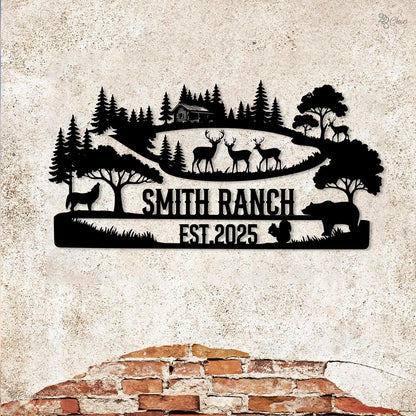 Personalized Deer Family Name Sign, Deer Large Wall Art, Farmhouse Decor, Outdoor Sign, Deer Bear Squirrel Wolf Art