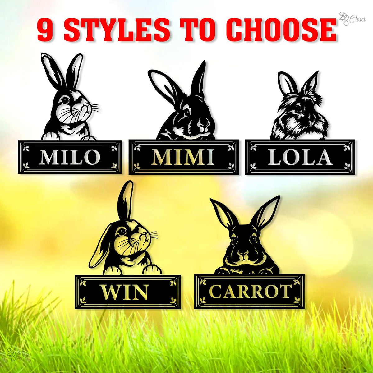 Personalised Custom Bunny Metal Sign: Custom Rabbit Name Plate, Up to 9 Breeds