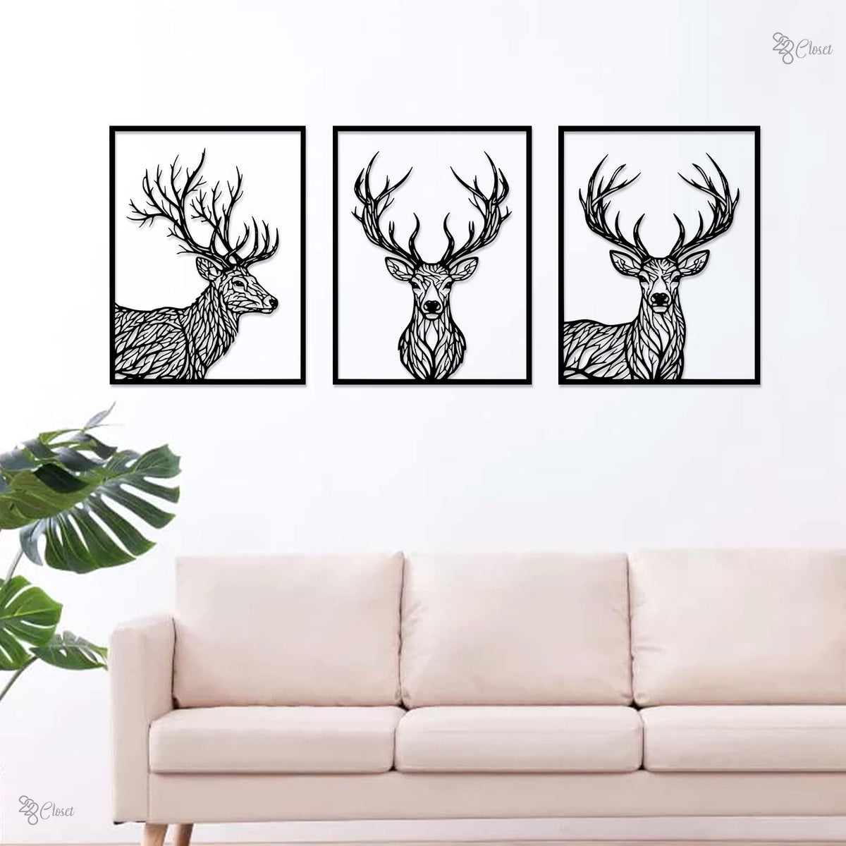 Metal Deer Wall Art Set Of 3 Tree Branch Forest Deer Silhouette Wall Decor Nature Home Decor