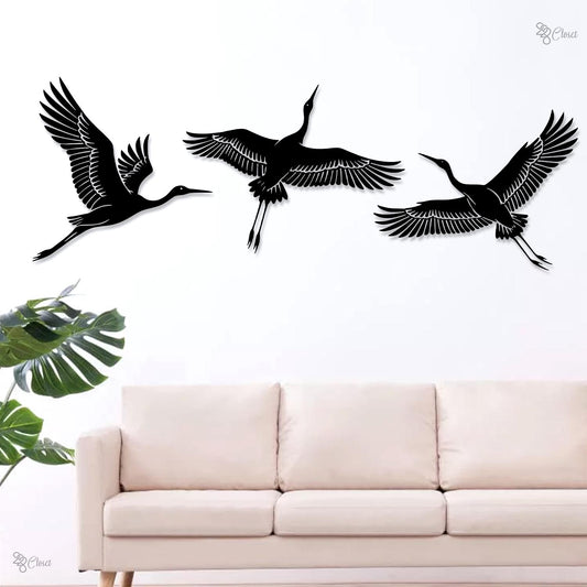 Metal Flying Cranes Wall Art Heron Metal Wall Decor Set of 4 Birds Decor