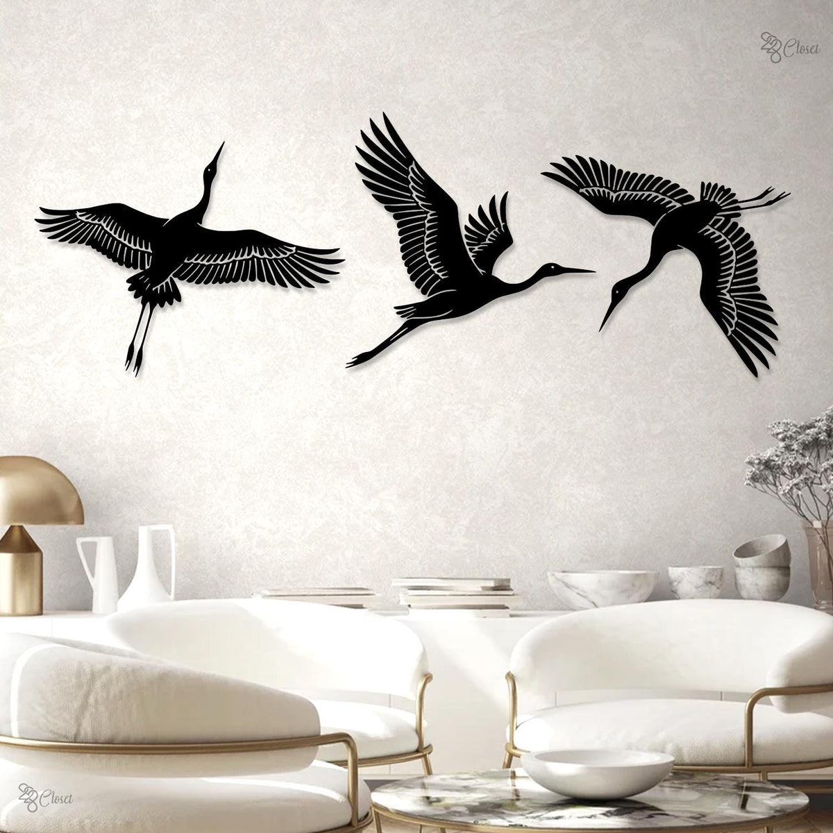 Metal Flying Cranes Wall Art Heron Metal Wall Decor Set of 4 Birds Decor