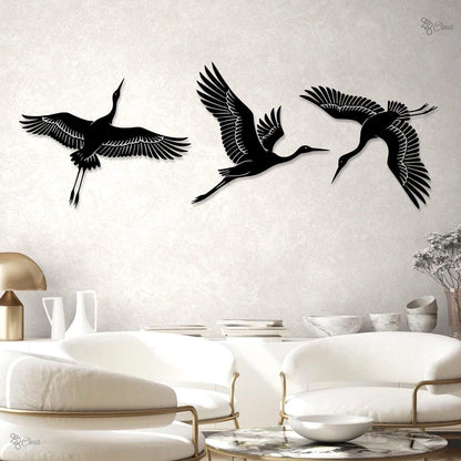 Metal Flying Cranes Wall Art Heron Metal Wall Decor Set of 4 Birds Decor