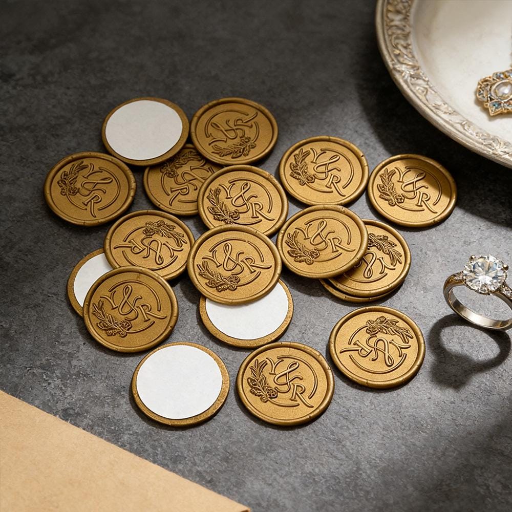 Wedding Invitation Self-Adhesive Wax Seals Stickers, Custom Wax Seal Stickers, Personalized Wax Seals, Monogram Wax Seal Stickers