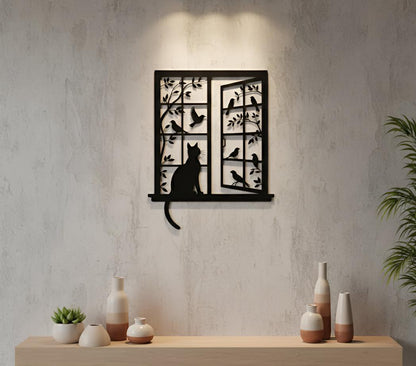 Cat in Window Metal Wall Art Cat Lover Gift for Her, Pet Memorial Garden Decor