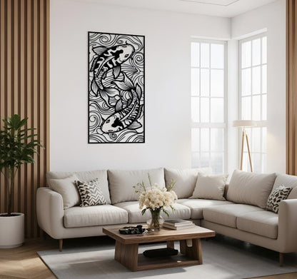 Koi Fish Wall Decor Metal Art, Japanese Zen Wall Art, Modern Asian Home Decor