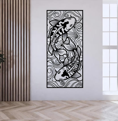 Koi Fish Wall Decor Metal Art, Japanese Zen Wall Art, Modern Asian Home Decor