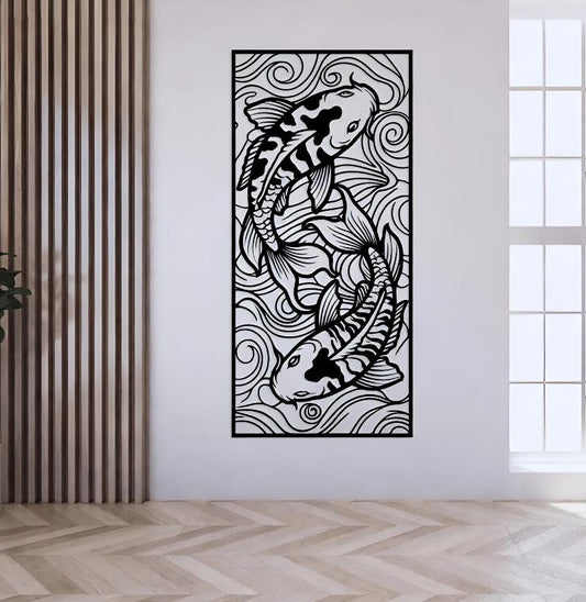 Koi Fish Wall Decor Metal Art, Japanese Zen Wall Art, Modern Asian Home Decor
