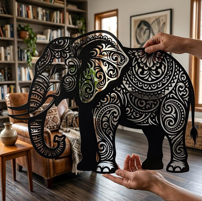 Elephant Metal Wall Art, Mandala Elephant Decor, Boho Animal Wall Hanging, Modern Home Decor Gift