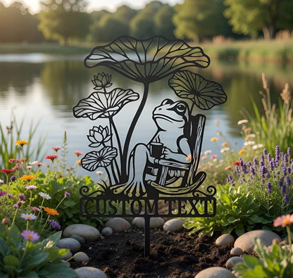 Custom Frog Metal Garden Stake with Name, Funny Outdoor Lawn Decor Gift
