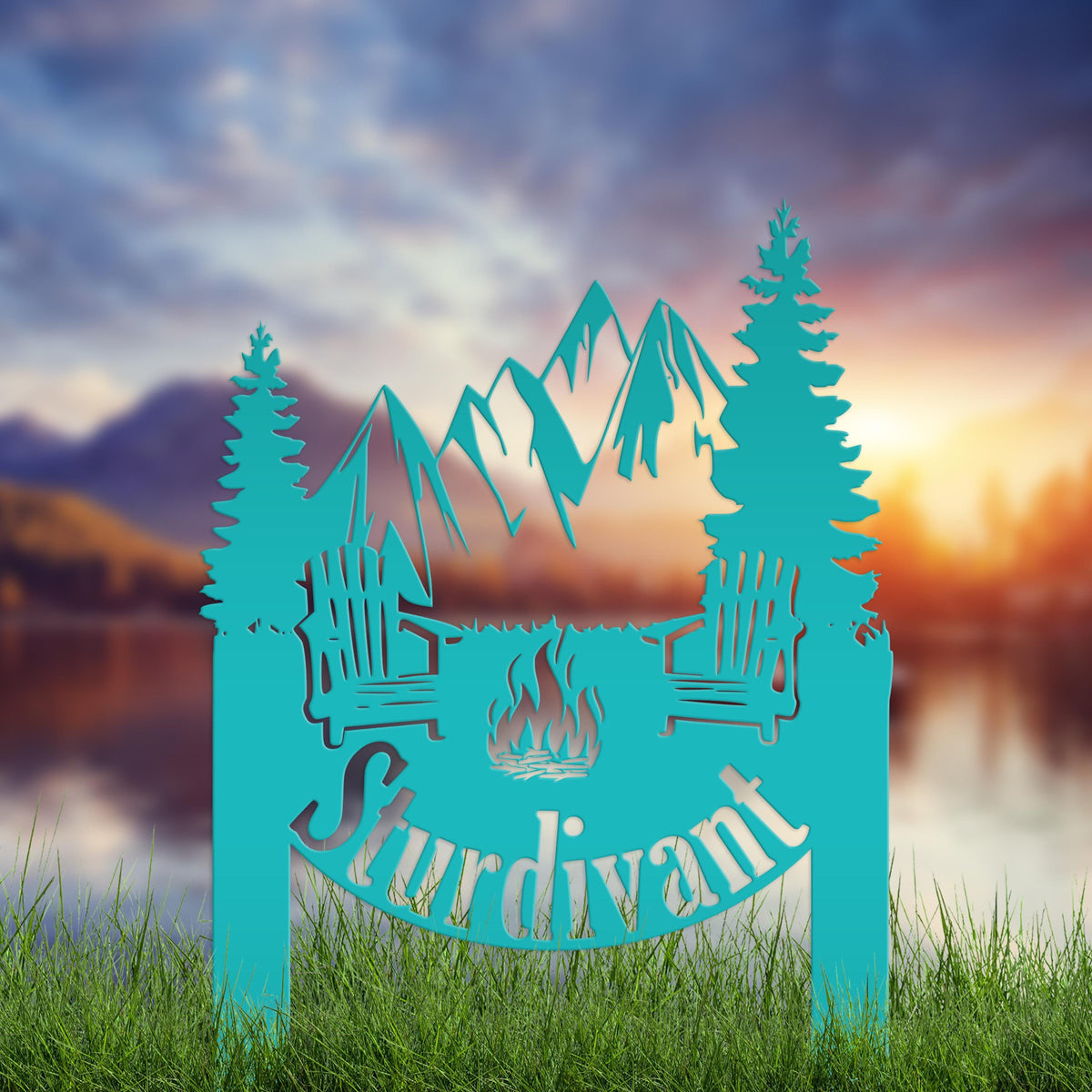 Campsite Sign, Custom Metal Yard Stake with Last Name for camp ground