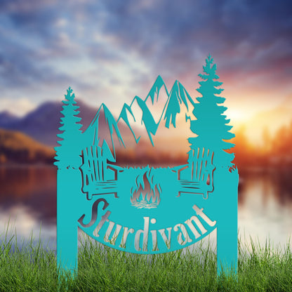 Campsite Sign, Custom Metal Yard Stake with Last Name for camp ground