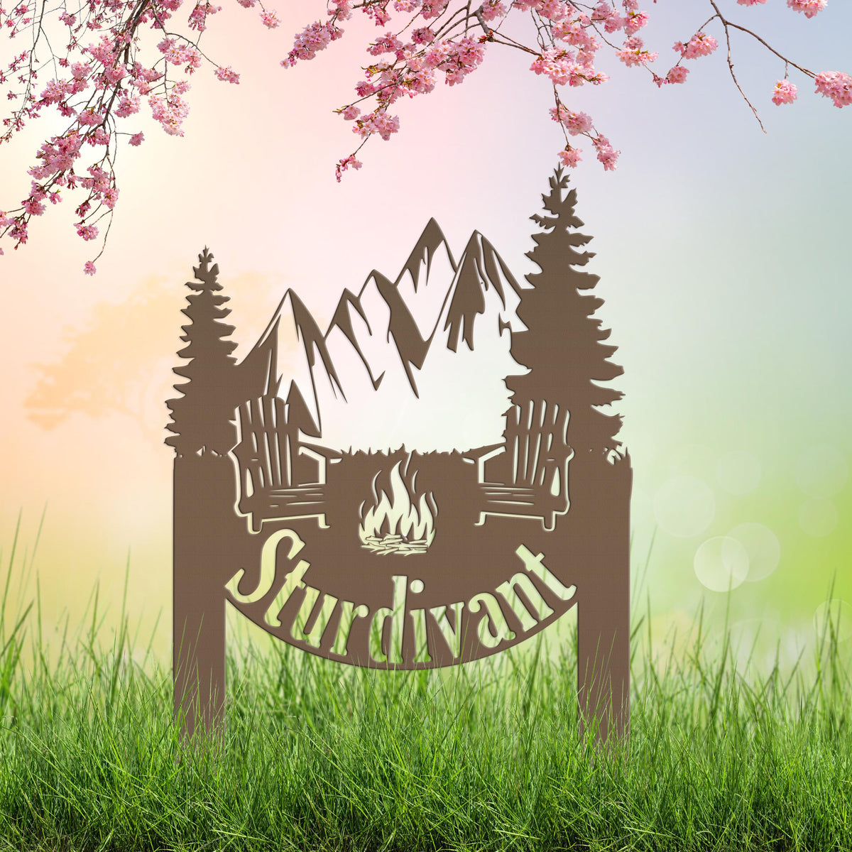 Campsite Sign, Custom Metal Yard Stake with Last Name for camp ground