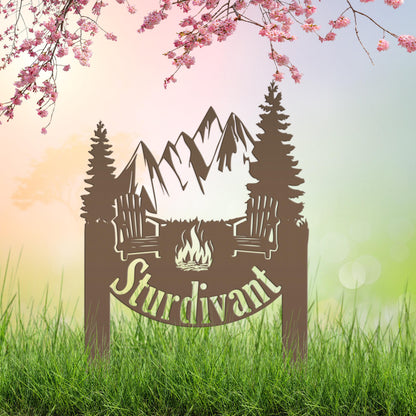 Campsite Sign, Custom Metal Yard Stake with Last Name for camp ground