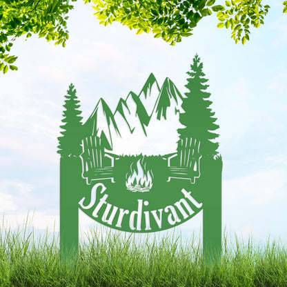 Campsite Sign, Custom Metal Yard Stake with Last Name for camp ground