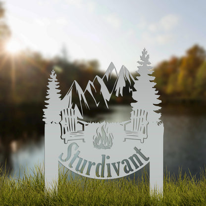 Campsite Sign, Custom Metal Yard Stake with Last Name for camp ground