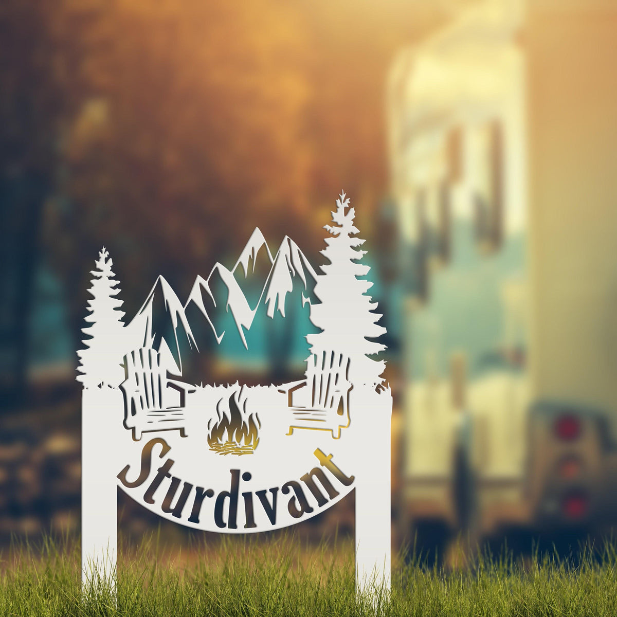 Campsite Sign, Custom Metal Yard Stake with Last Name for camp ground