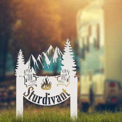 Campsite Sign, Custom Metal Yard Stake with Last Name for camp ground