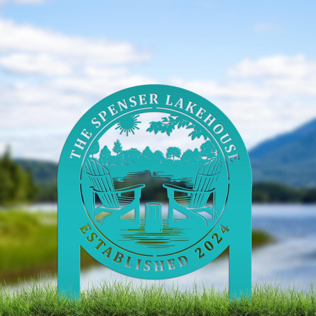 Outdoor Metal Sign with Lake Scene, Personalized Address or Lake Lot Sign, Unique gift idea