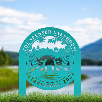 Outdoor Metal Sign with Lake Scene, Personalized Address or Lake Lot Sign, Unique gift idea