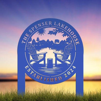 Outdoor Metal Sign with Lake Scene, Personalized Address or Lake Lot Sign, Unique gift idea