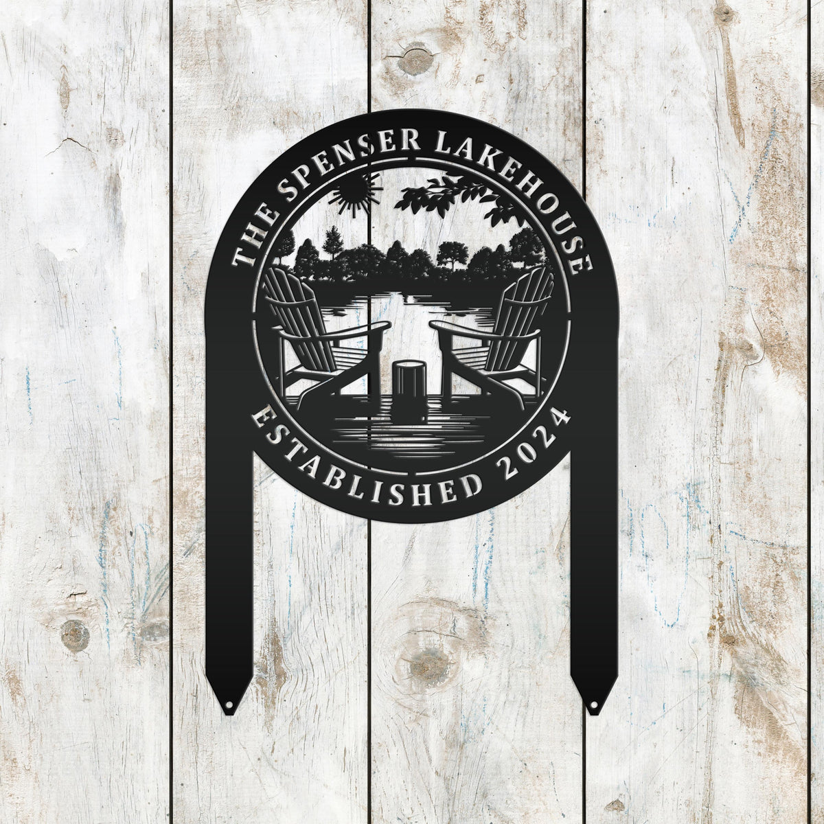 Outdoor Metal Sign with Lake Scene, Personalized Address or Lake Lot Sign, Unique gift idea