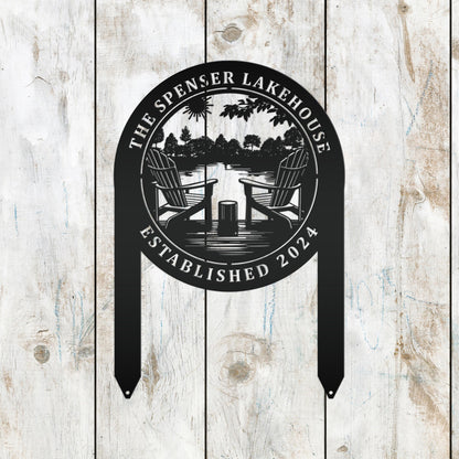 Outdoor Metal Sign with Lake Scene, Personalized Address or Lake Lot Sign, Unique gift idea