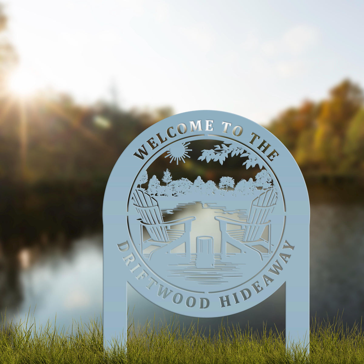 Outdoor Metal Sign with Lake Scene, Personalized Address or Lake Lot Sign, Unique gift idea
