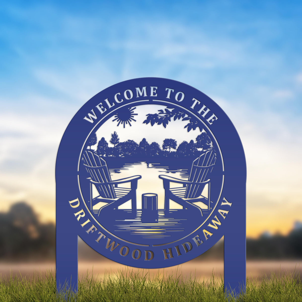 Outdoor Metal Sign with Lake Scene, Personalized Address or Lake Lot Sign, Unique gift idea