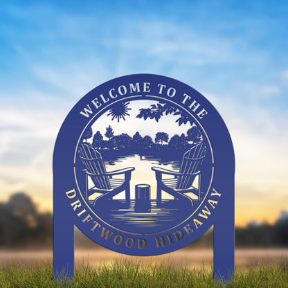 Outdoor Metal Sign with Lake Scene, Personalized Address or Lake Lot Sign, Unique gift idea