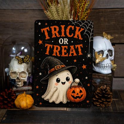 Trick Or Treat Sign, Cute Ghost Sign, Halloween Metal Sign, Cute Halloween Decor, Spooky Cute Decor, Ghost Wall Art, Kids Decor, Festive