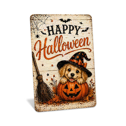 Happy Halloween Sign, Puppy Halloween Sign, Dog Halloween Decor, Cute Puppy Sign, Halloween Metal Sign, Spooky Cute Decor, Pumpkin Decor