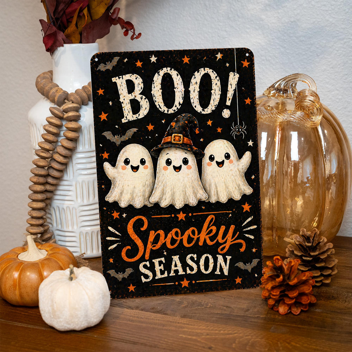 Boo Spooky Season Sign, Cute Ghost Sign, Halloween Metal Sign, Cute Halloween Decor, Spooky Cute Decor, Ghost Wall Art, Boo Sign Decor