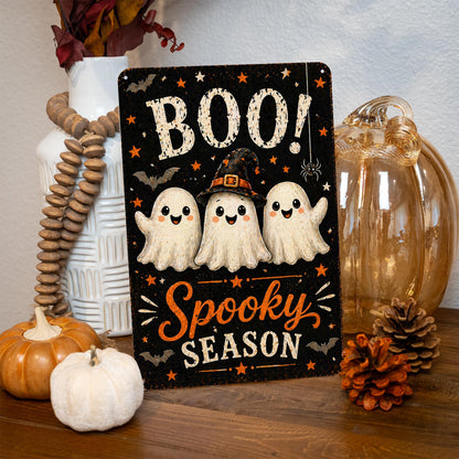 Boo Spooky Season Sign, Cute Ghost Sign, Halloween Metal Sign, Cute Halloween Decor, Spooky Cute Decor, Ghost Wall Art, Boo Sign Decor