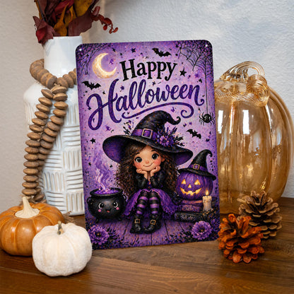 Happy Halloween Sign, Cute Witch Sign, Girl Witch Decor, Halloween Metal Sign, Cute Halloween Decor, Witch Wall Art, Halloween Porch Sign