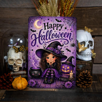 Happy Halloween Sign, Cute Witch Sign, Girl Witch Decor, Halloween Metal Sign, Cute Halloween Decor, Witch Wall Art, Halloween Porch Sign