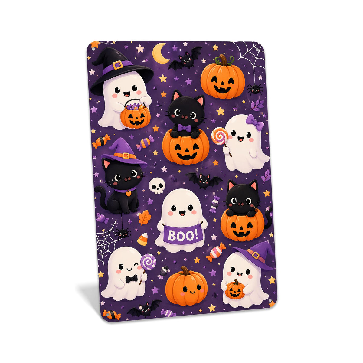 Halloween Metal Sign, Cute Halloween Decor, Ghost Pumpkin Cat Sign, Spooky Cute Decor, Halloween Wall Art, Seasonal Wall Art, Holiday Decor