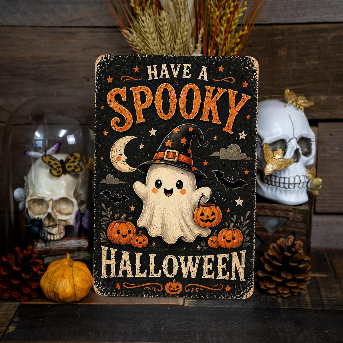 Have A Spooky Halloween Sign, Cute Ghost Sign, Halloween Metal Sign, Cute Halloween Decor, Spooky Cute Decor, Ghost Wall Art, Trick Or Treat