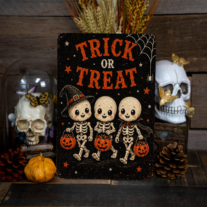 Trick Or Treat Sign, Halloween Metal Sign, Halloween Decor, Halloween Porch Sign, Trick Or Treat Decor, Fall Halloween Decor, Cute Skeleton