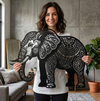 Elephant Metal Wall Art, Mandala Elephant Decor, Boho Animal Wall Hanging, Modern Home Decor Gift