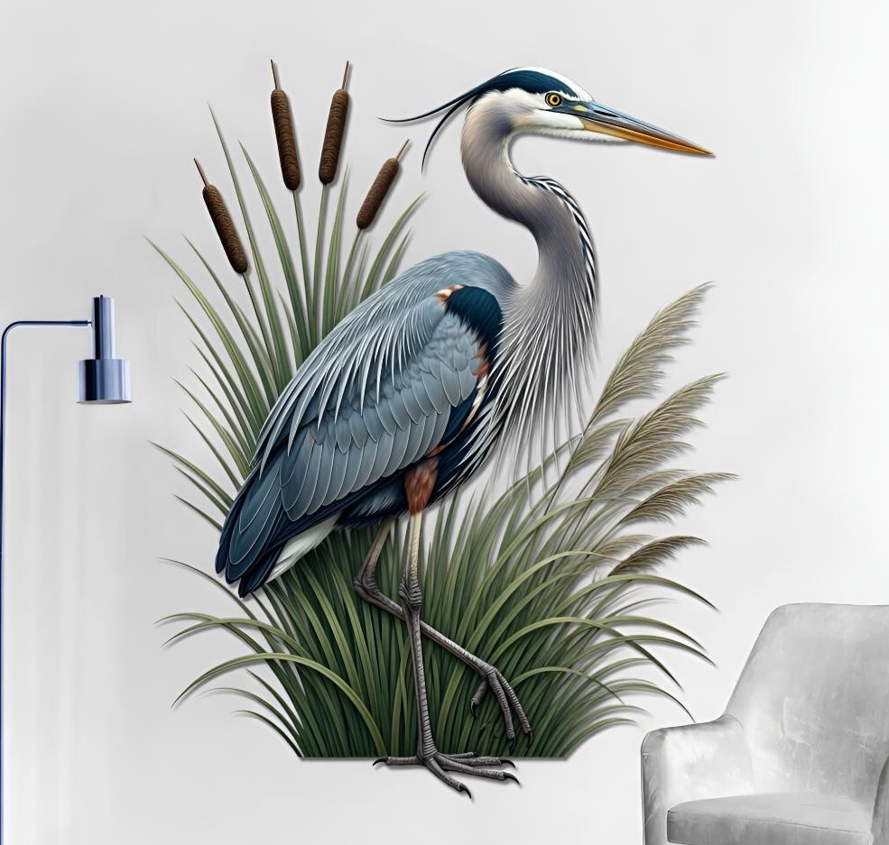 Heron Wall Art Metal Decor, Coastal Bird Wall Sculpture, Nature Inspired Home Decor, Living Room Accent