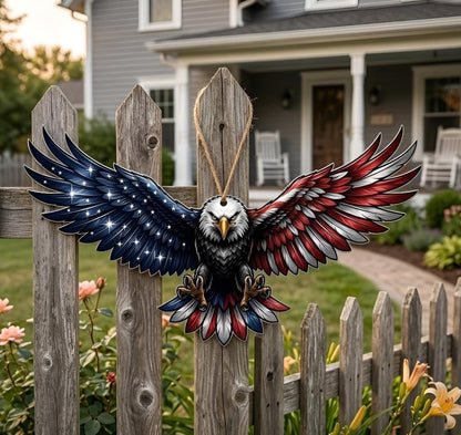 Bald Eagle Patriotic Fence Art, American Flag Metal Decor, Outdoor Freedom Wall Hanging, Rustic Yard