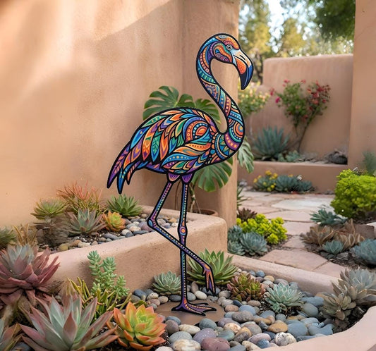 Vibrant Flamingo Yard Sign, Decorative Metal Garden Stake Tropical Outdoor