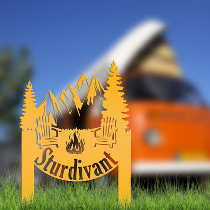 Campsite Sign, Custom Metal Yard Stake with Last Name for camp ground