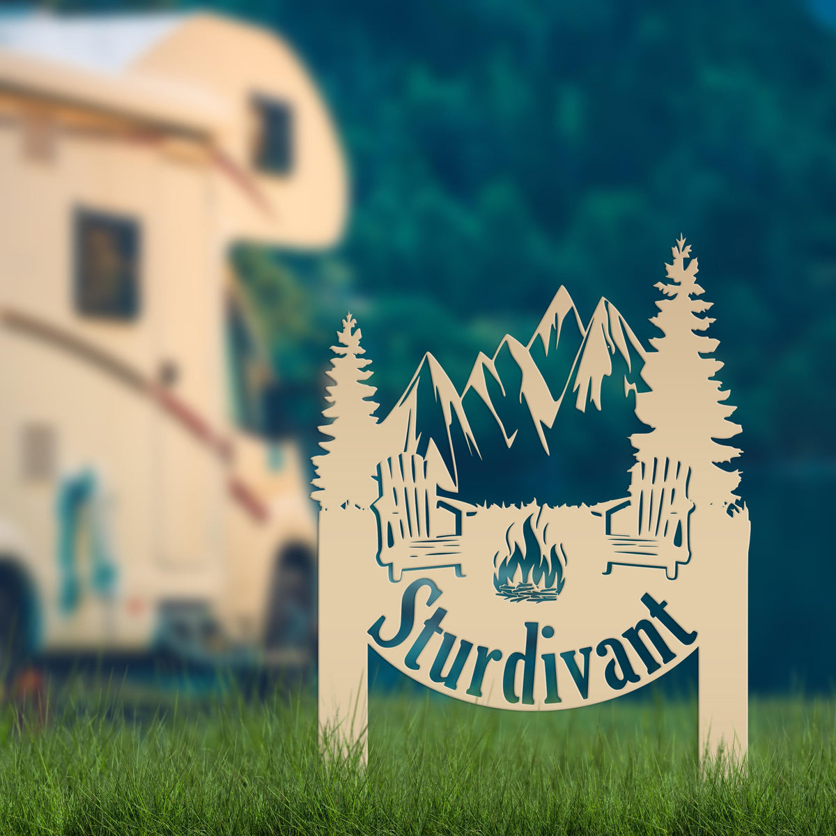 Campsite Sign, Custom Metal Yard Stake with Last Name for camp ground