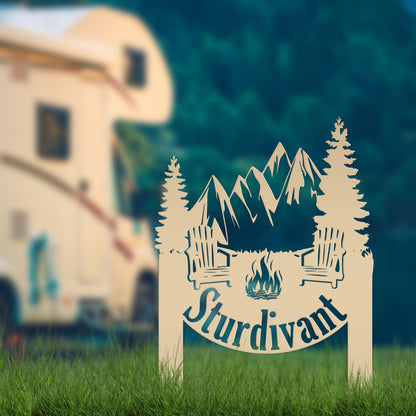Campsite Sign, Custom Metal Yard Stake with Last Name for camp ground