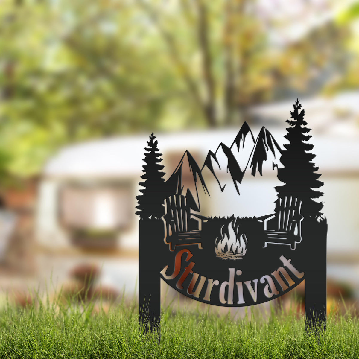 Campsite Sign, Custom Metal Yard Stake with Last Name for camp ground