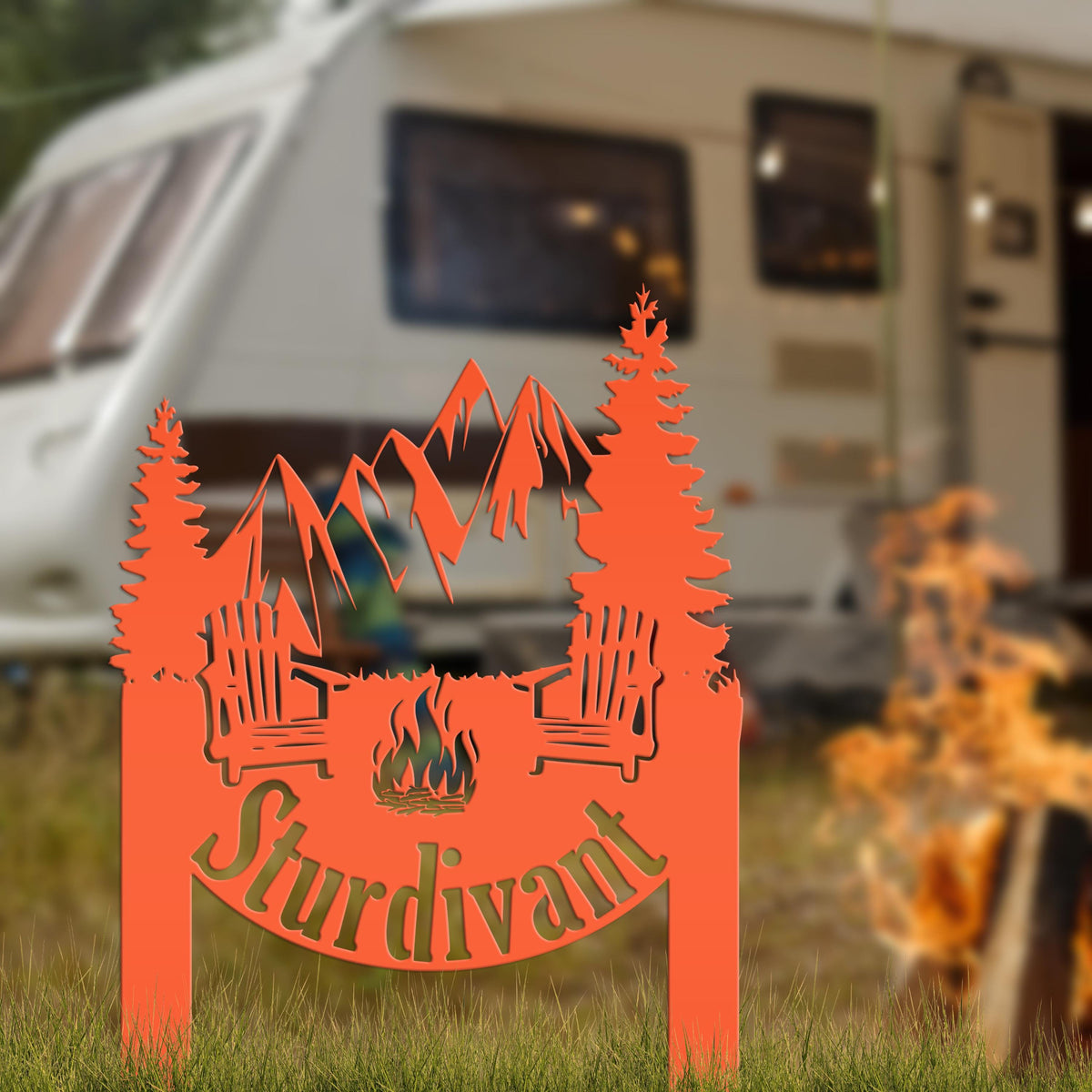 Campsite Sign, Custom Metal Yard Stake with Last Name for camp ground